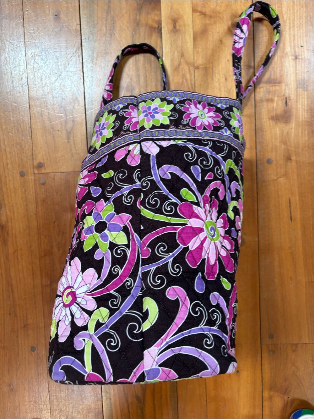 Vera Bradley Black Quilted Tote with Pink & Green Floral Pattern - Picture 4 of 13